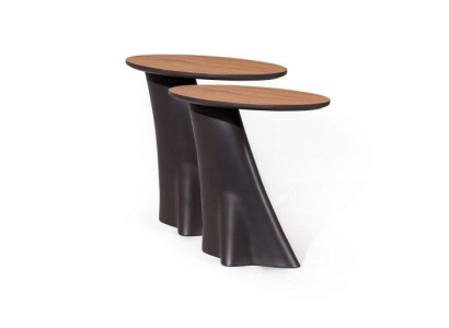 2x Beistelltische mit Holzplatte in Schwarz Farbe Moder Wohnzimmer