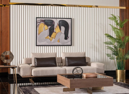 Beiger 3-Sitzer Sofa aus Holz und Textil im modernen Design