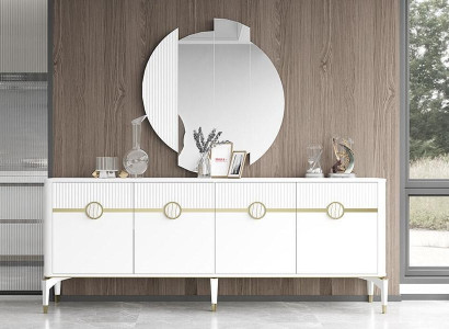 Anrichte mit Spiegel Schrank Holzcshrank Holz Sideboard Weiß Moderne