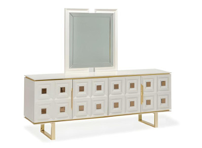 Anrichte Buffetvitrine Spiegel Esszimmer Beige Holzschrank Holz Modern