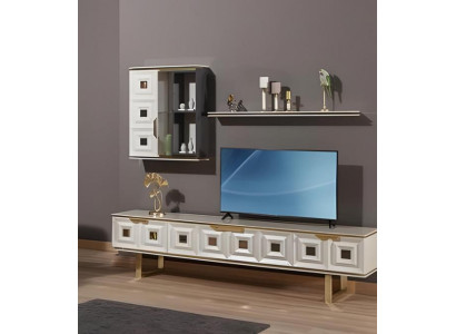 Wohnzimmer Tisch Lowboard Sideboard TV Ständer Beige Regale Schrank