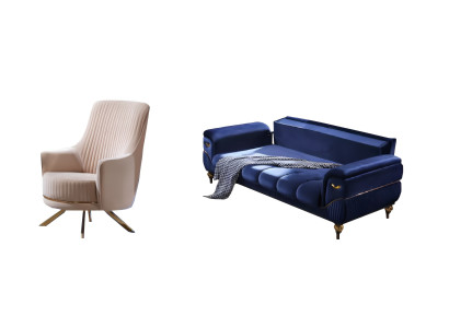 Wohnzimmer set Sofa 3+1 Sitzer Sessel Moderne Möbel Blau Beige 2tlg.