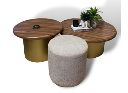 Wohnzimmertisch Set 2x Couchtisch Hocker Holz Moderne Luxus Möbel 3tlg