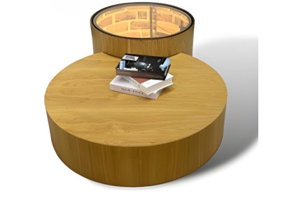 Wohnzimmer Tisch nach Innen beleuchtet Runder Sofatisch Beistelltisch 2tlg