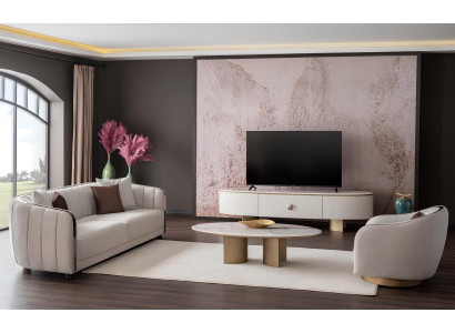 Wohnzimmer-Set mit 3+1 Sitzer, Couchtisch und modernem TV-Lowboard