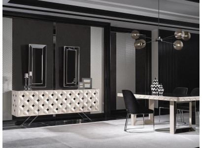Weißes Sideboard mit Spiegel aus Holz und Glas im modernen Stil
