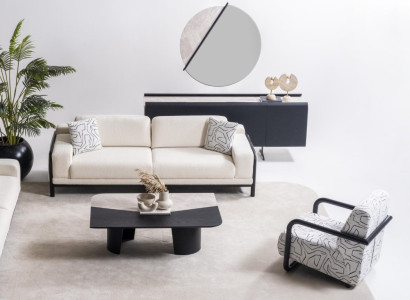 Beige Wohnzimmer Set aus Textil modern, 3-Sitzer Sofa und Sessel