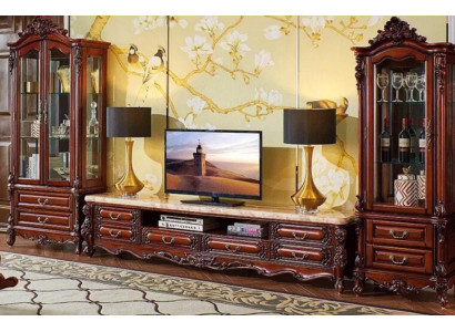 Wohnzimmer Set Massivholz Möbel Medienmöbel TV-Lowboard 2x Vitrinen